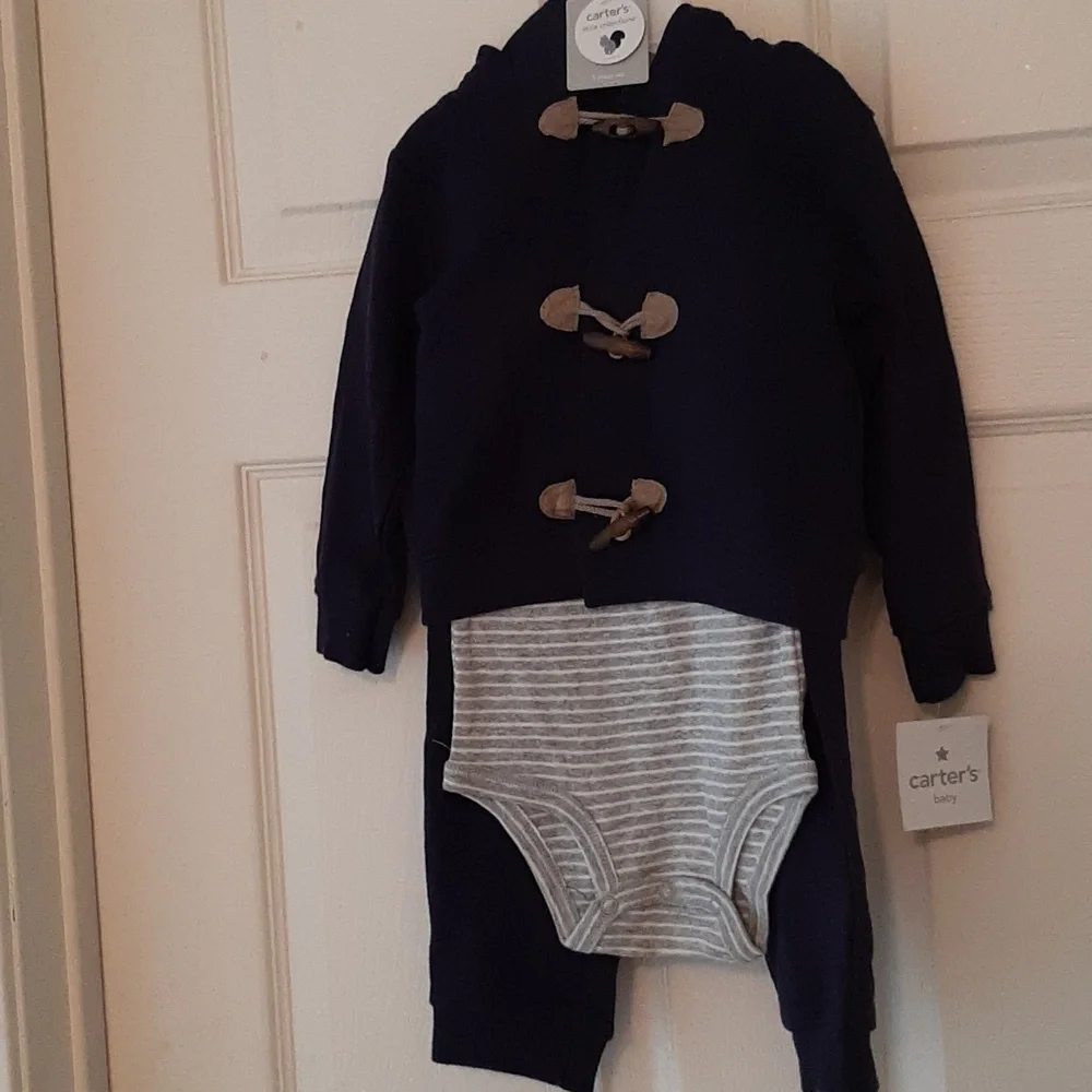 2 NWT Carter's Navy and Gray 3 Piece Baby Outfit Set